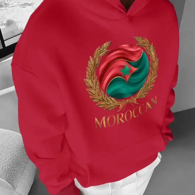 Sweat à Capuche pour Homme avec Emblème du Drapeau Marocain