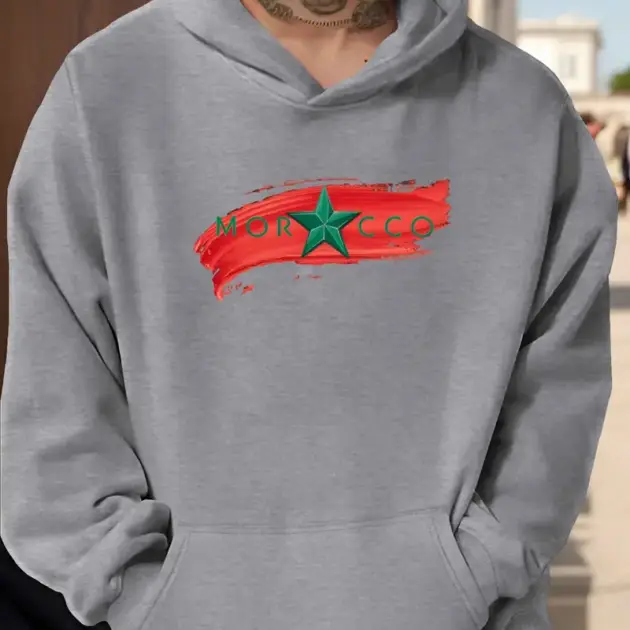 Sweat à Capuche Décontracté avec Imprimé Drapeau du Maroc