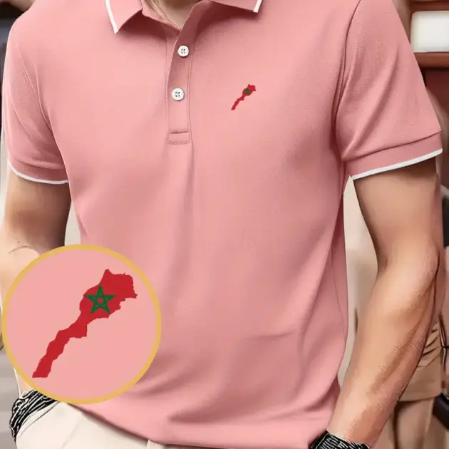 Chemise de Golf avec Imprimé Drapeau Marocain