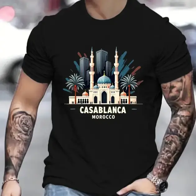 T-shirt avec impression ondulée marocaine