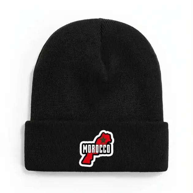 Bonnet unisexe en tricot acrylique avec le drapeau marocain