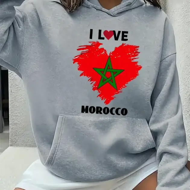 Sweat à capuche imprimé "J'aime le Maroc"